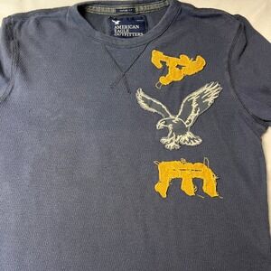 American Eagle‎ Y2K Vintage Fit Graphic Thermal Distressed Varsity Applique L